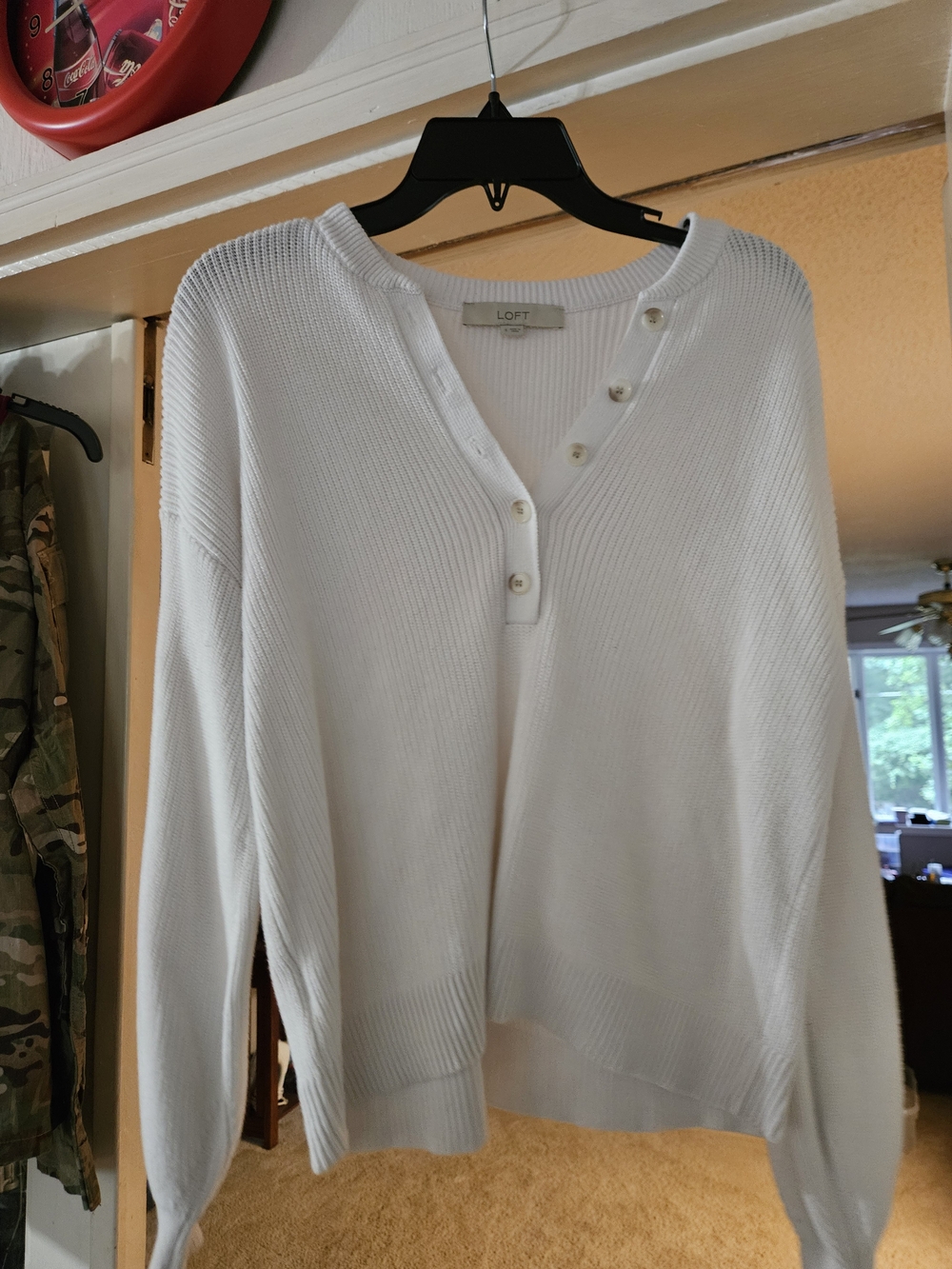 LOFT Women's White Button Henley Sweater